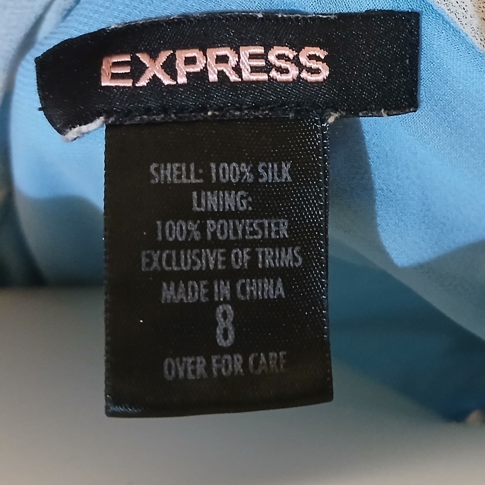 Vintage 90's -Express- Blue/Black & Grey 100% Silk Camisole- Scarf Not Included - Picture 8 of 9